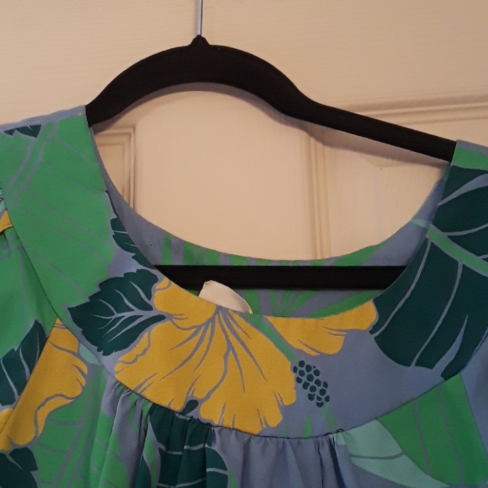 Vintage Y Not Hawaii Blue Green Mumu Dress M - Picture 4 of 6